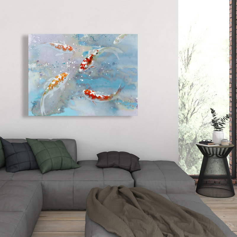 Toile Koi nageant dans l'eau bleue | Décoration animaux orange, H 48 po x l 36 po