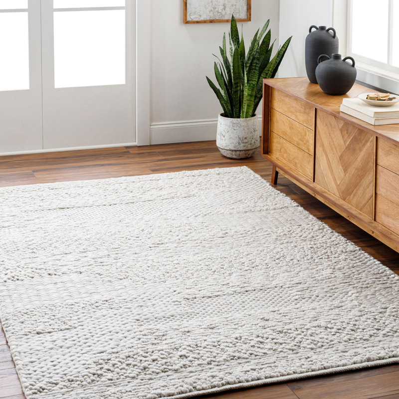 Becali Handmade Hand Woven Light Gray Rug, Rectangle 8' x 10'