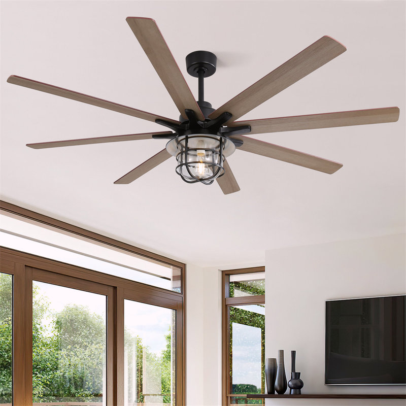 Ventilateur de plafond moderne de 66 pouces avec moteur à courant continu réversible à 6 vitesses et 8 pales avec lumière