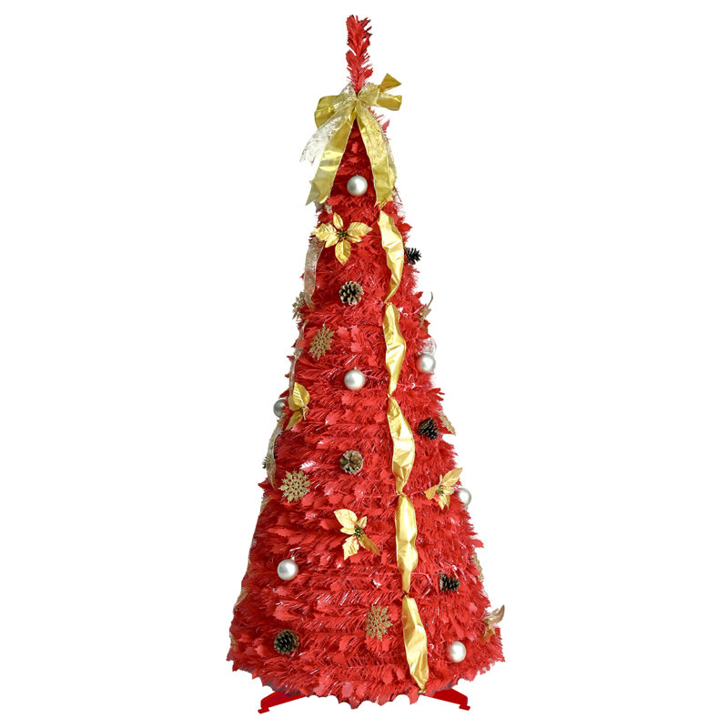 Arbre de Noël pop-up rouge 6 pi avec 150 lumières DEL blanc chaud