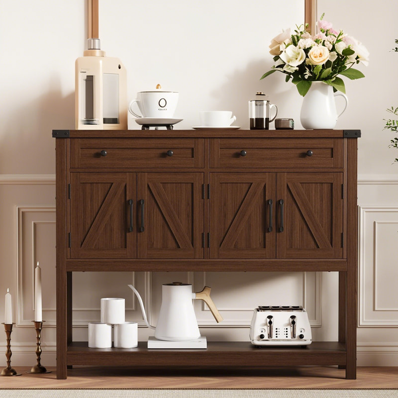 Modern Kitchen Sideboard Buffet Cabinet, Engineered Wood Storage Cabinet with 2 Drawers, 2 Double-Door Cabinets, Open Shelves, 275 lbs Tabletop, Easy Assembly