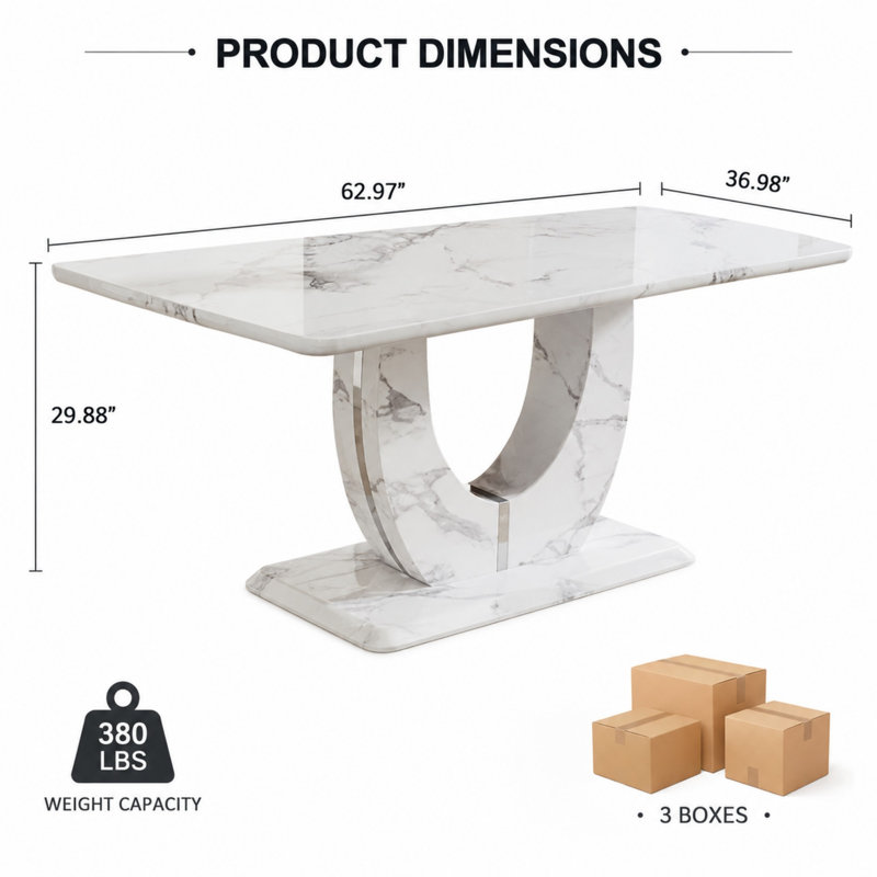 Modern Faux Marble Rectangular Dining Table With Pedestal Base