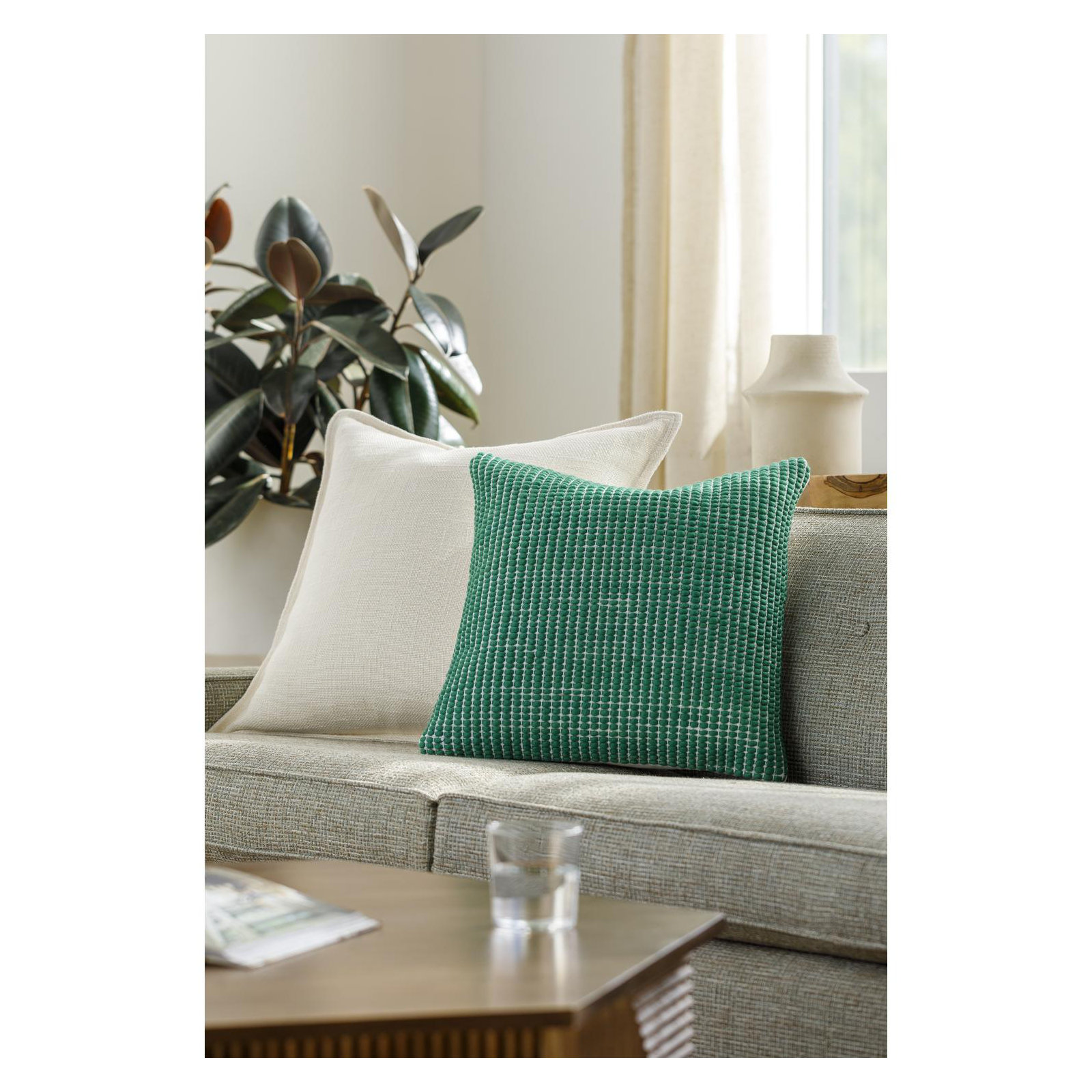 Waverly Wool Throw Pillow, Down, Green, 22" x 22"