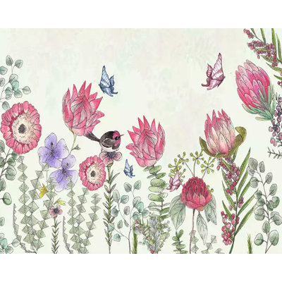 Pink Flower Classical Drawing Paintable Wall Mural