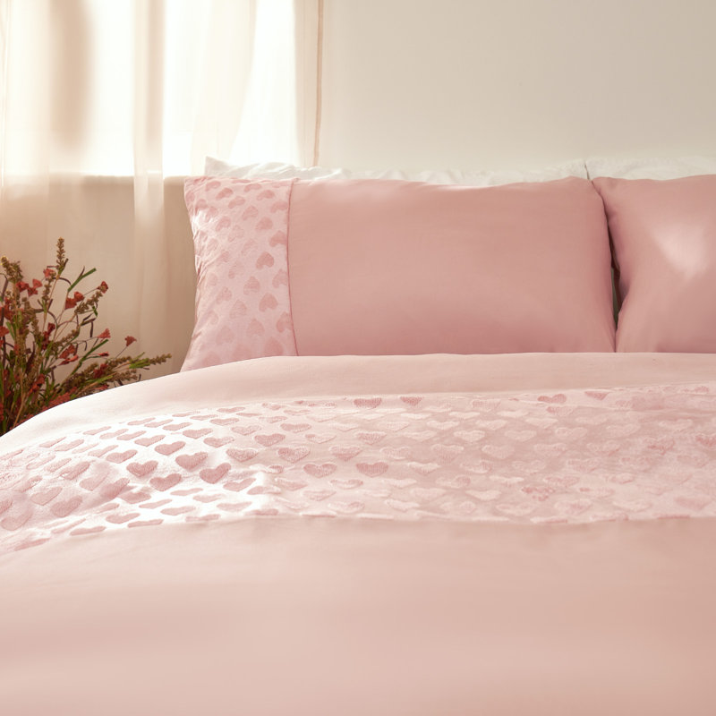 Kass Solid Colour Duvet Cover Set with Pillowcases, Blush Pink, Single Duvet Cover