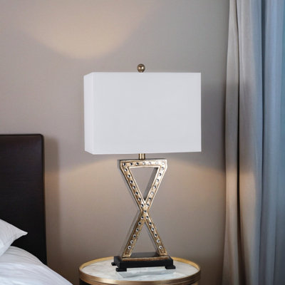 Lampe de table en polyrésine 31 "avec abat-jour en lin, argent antique et noir