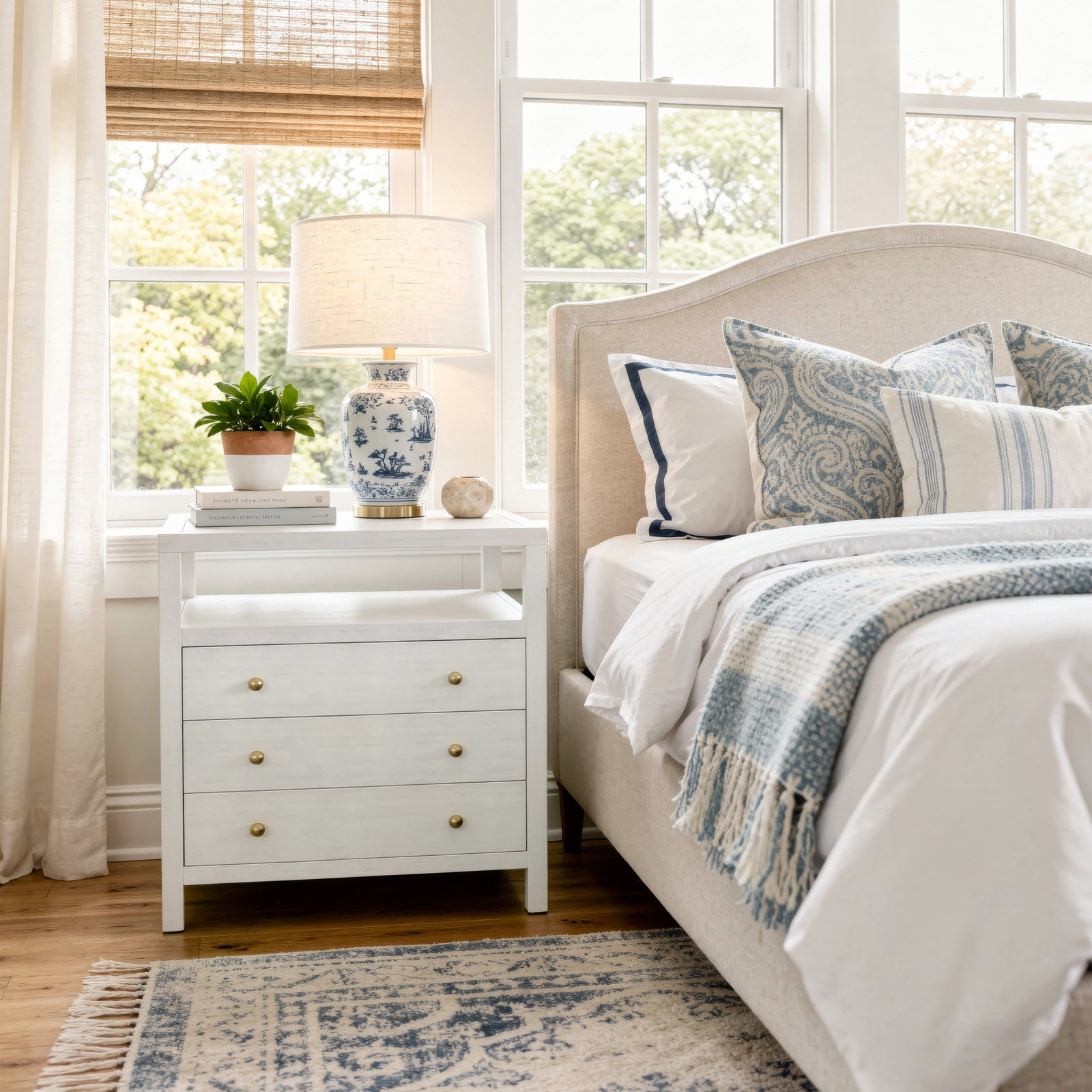 Celine 3-Drawer Acacia Nightstand, Textured White