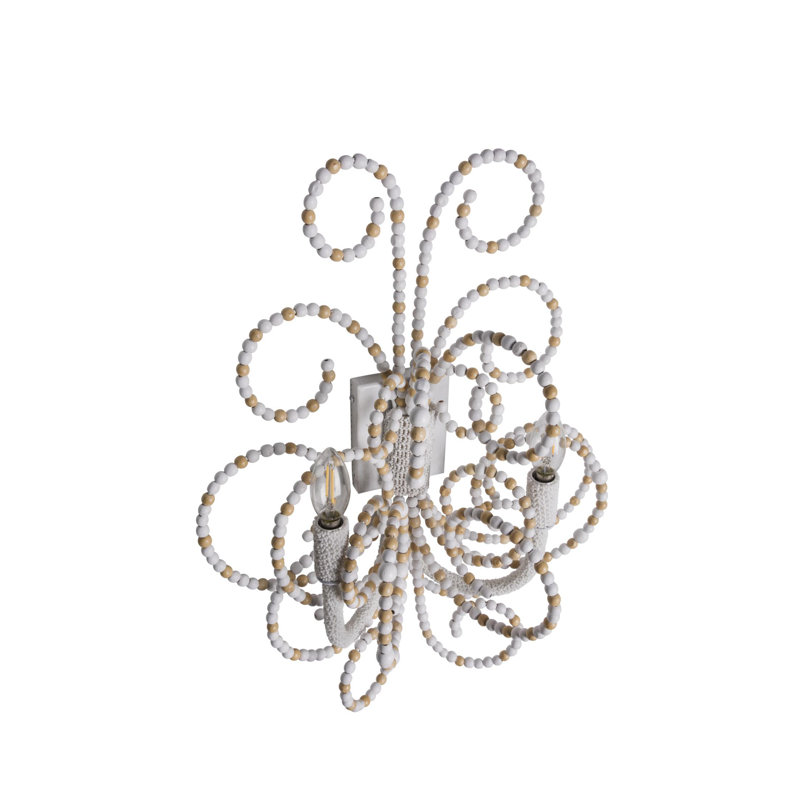 Wood Bead Wall Sconce, Natural/White