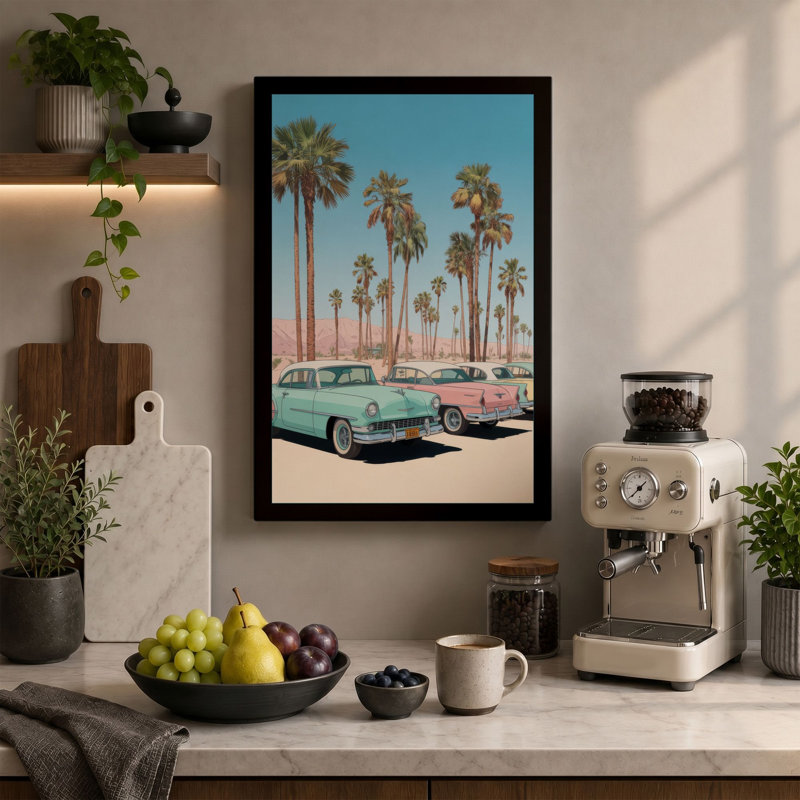 Desert Cruisers Retro 1 Piece Wrapped Canvas Wall Art, 18x12 - 45.7 x 30.5 cm, Cream Border