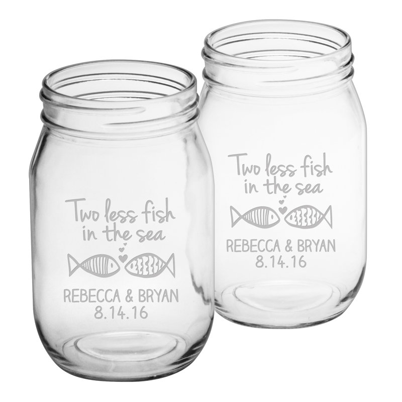 Two Less Fish 16oz. Mason Jar Set, Yes