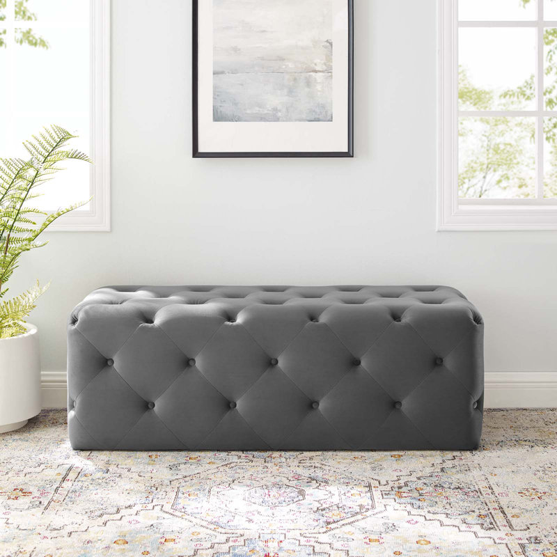 Banc de hall d'entrée capitonné Modway Amour, Gris, H 16,5 po x l 48 po x P 19 po