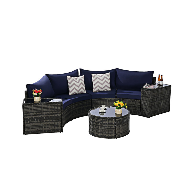 Ensemble de canapé modulaire 7 pièces avec table basse 7 pièces, Bleu très foncé