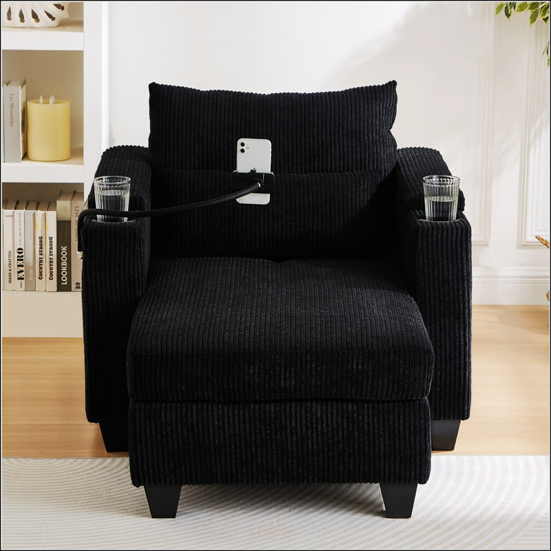 Canapé-lit 37,4 po avec ports USB, Noir