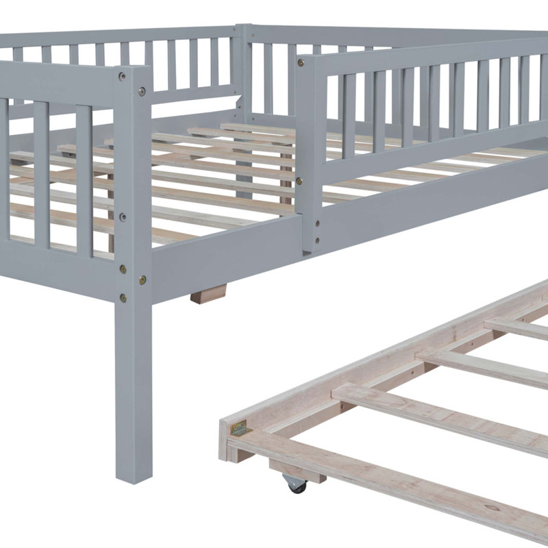 Lit de jour en bois pleine grandeur, Gris, Lit double