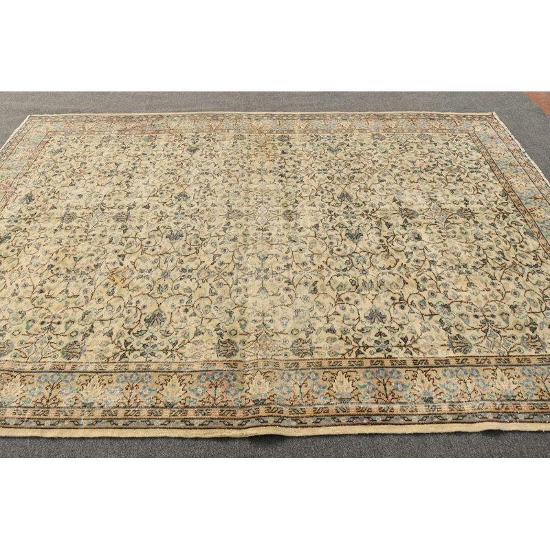 Tapis turc beige surdimensionné antique avec style bohémien Oushak idéal pour les grands espaces de vie
