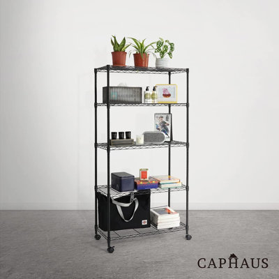 CAPHAUS 3/4/5-Tier Adjustable Height Wire Shelving Unit, Wire Rack, 5-Tier With Wheels, Black