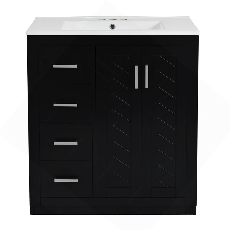 Stylish Bathroom Vanity With Ceramic Sink And Ample Storage, A Perfect Blend Of Functionality And Aesthetics., Black