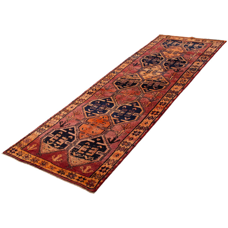 Tapis de couloir rouge unique en laine 3 pi 9 po x 11 pi 4 po Konya