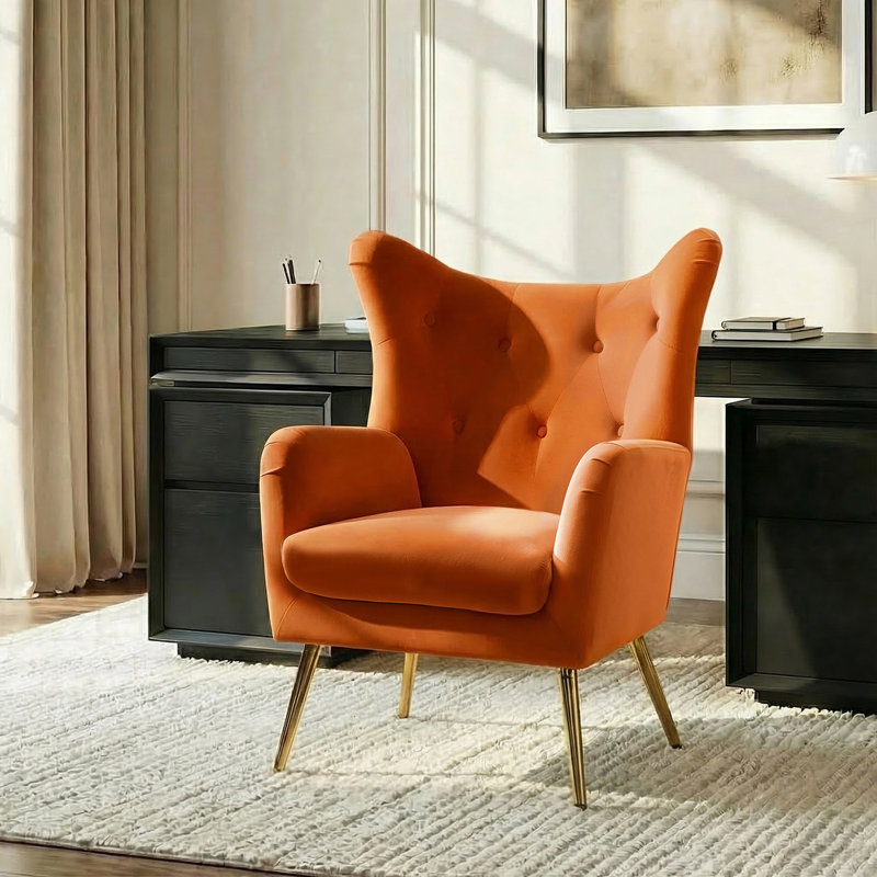 Fauteuil à oreilles 29,25 po Avianna, Velours orange