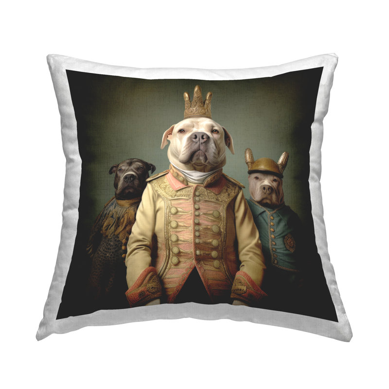 Coussin Pit Bulls en uniforme militaire par Lazar Studio