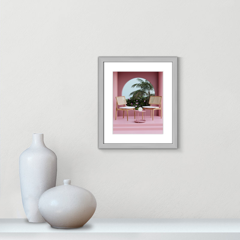 «Pink Tropical Vibes» encadrée par Swati B Print, H 15 po x l 13 po, Papier avec cadre argenté, Blanc