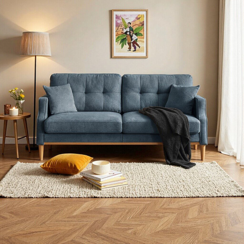 Élégant canapé 3 places bleu foncé avec tissu imperméable et ports de chargement USB - Mobilier de salon confortable et durable