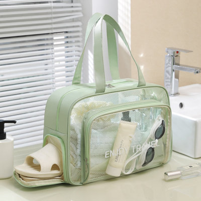 2 Pack Black And Green Clear Waterproof Sandproof Carry On Toiletry Bag Large Capacity Double Compartment Zipper Cosmetic Organizer Tote Bag For Travel Gym Shower Beach Outdoor Activities