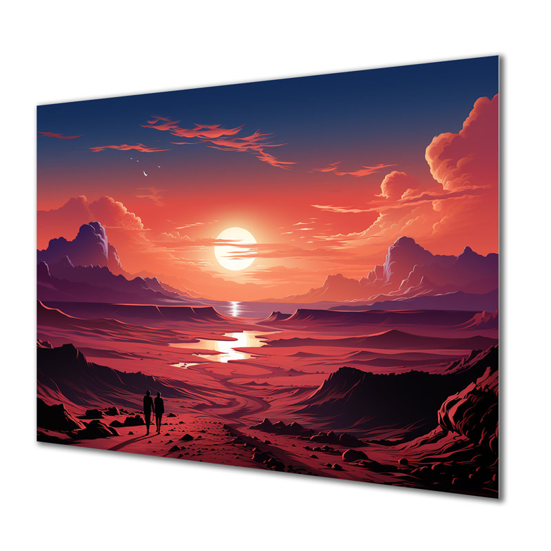 «Man Solitude In Space Desert II» - art mural désert en métal, H 30 po x l 40 po x P 1,5 po