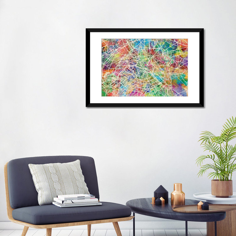 «Paris, France Street Map» par Michael Tompsett, impression sur toile, H 24 po x l 32 po x P 1 po, Papier d'art encadré noir