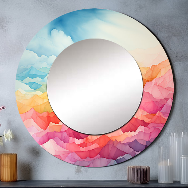 Serbando aurore boréale charme minimaliste - miroir mural aurore boréale, rose rond décoratif, art imprimé en métal