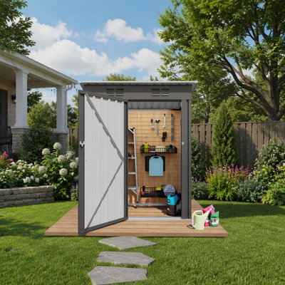 Remise de rangement extérieure en métal 5 pi x 3 pi, remise à outils avec toit incliné et porte verrouillable pour une organisation efficace du jardin et du patio