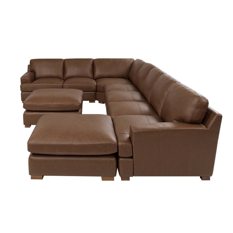 Leather Match Large Seating Modular Sectional, Dark Brown Leather