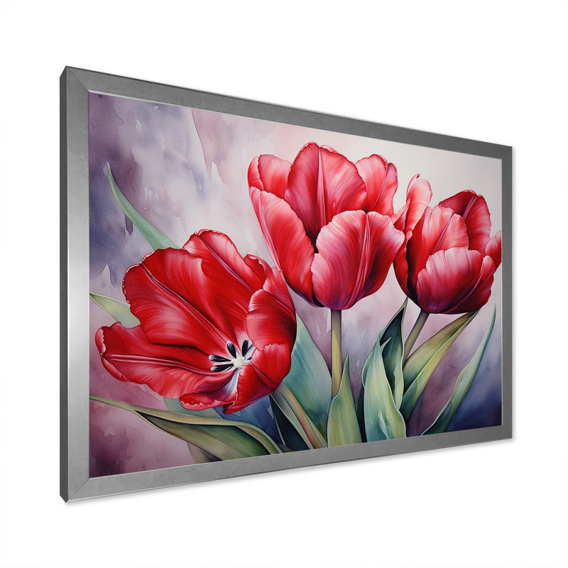 Tulipes tranquillité - Tulipes, reproductions d'art mural, Cadre simple argenté, H 24 po x l 32 po x P 1 po