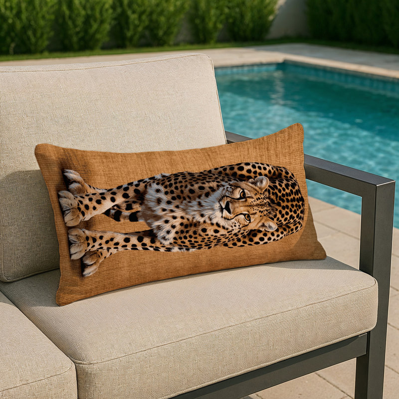 Coussin intérieur et extérieur Big Cats, Rectangulaire H 25 po x l 18 po, Beige guépard du Sahara