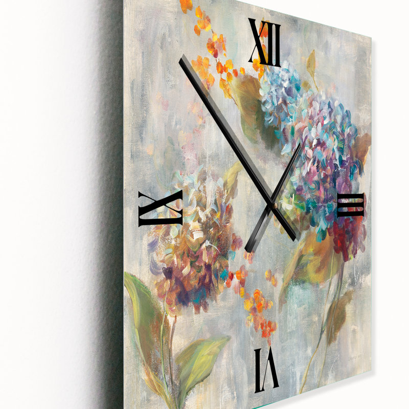Hortensia d'automne - Horloge murale florale en métal, Petit