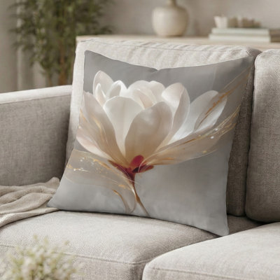 Coussin décoratif à motif floral - Coussin décoratif imprimé magnolia doré délicat