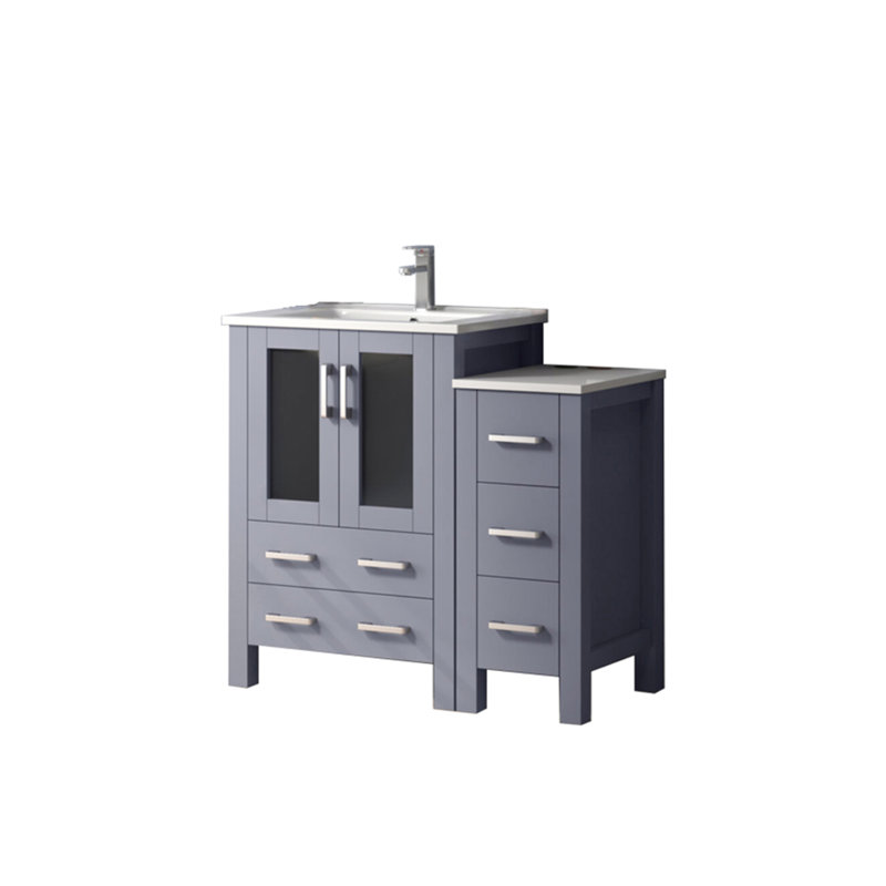36 po L x P 18,25 gris foncé avec meuble-lavabo, comptoir en céramique blanche et robinet, comptoir à griffer et à fermeture en douceur - comptoir