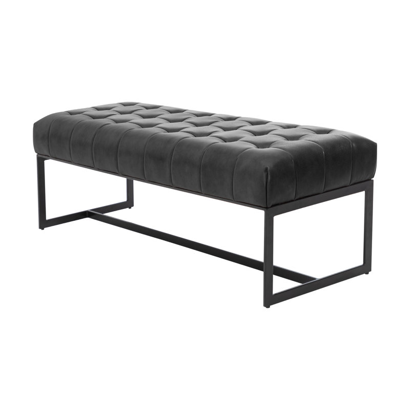 Genuine Leather Upholstered Bench, Black