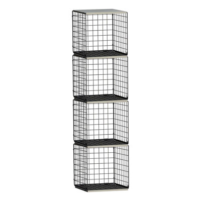 4 Tier Stackable Closet Organizer – Foldable Cube Drawers, Wood Top Shelves, Space Saving, Wardrobe Storage, Black