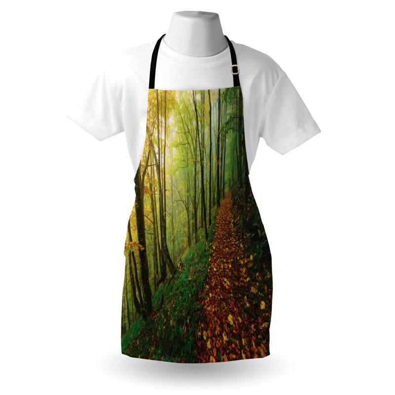 Tablier nature unisexe, vue de chemin forestier, taille adulte, vert jaune