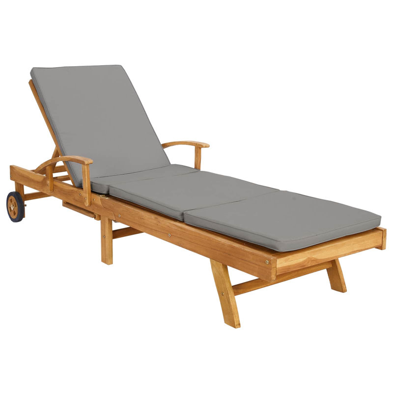 195cm Long Teak Sun Lounger, Light Gray