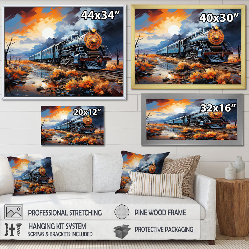 Abstract Train Sublime Landscapes II - Transportation Canvas Prints, Encadrement doré, H 24 po x l 32 po x P 1 po