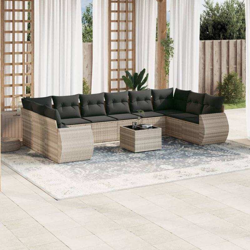  Garden Sofa Set Light Grey Poly Rattan Large Modular