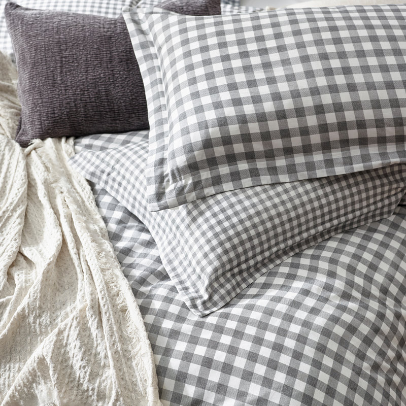 Barton Gingham Check Duvet Cover Set, Single Duvet Cover +  1 Standard Pillowcase, Grey/White