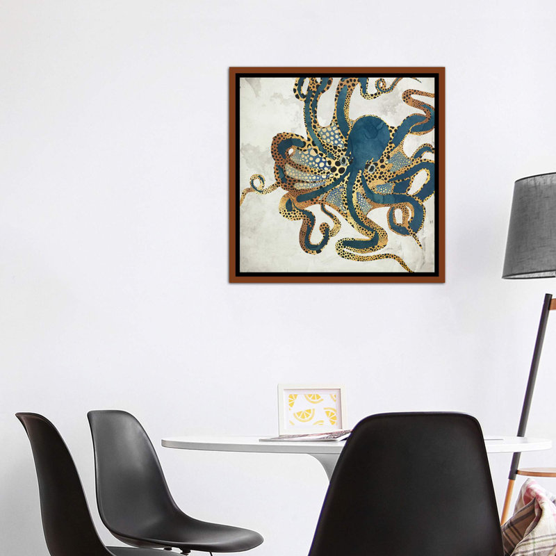 Underwater Dream VI - impression d'art graphique, H 37 po x l 37 po, Toile avec cadre flottant, Bois foncé rustique