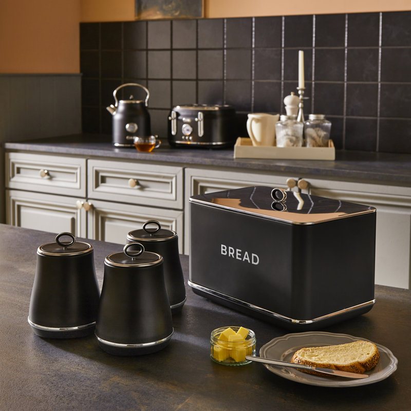 Tower Renaissance Bread Bin, 16L Capacity, Simple Pull Lid, Black