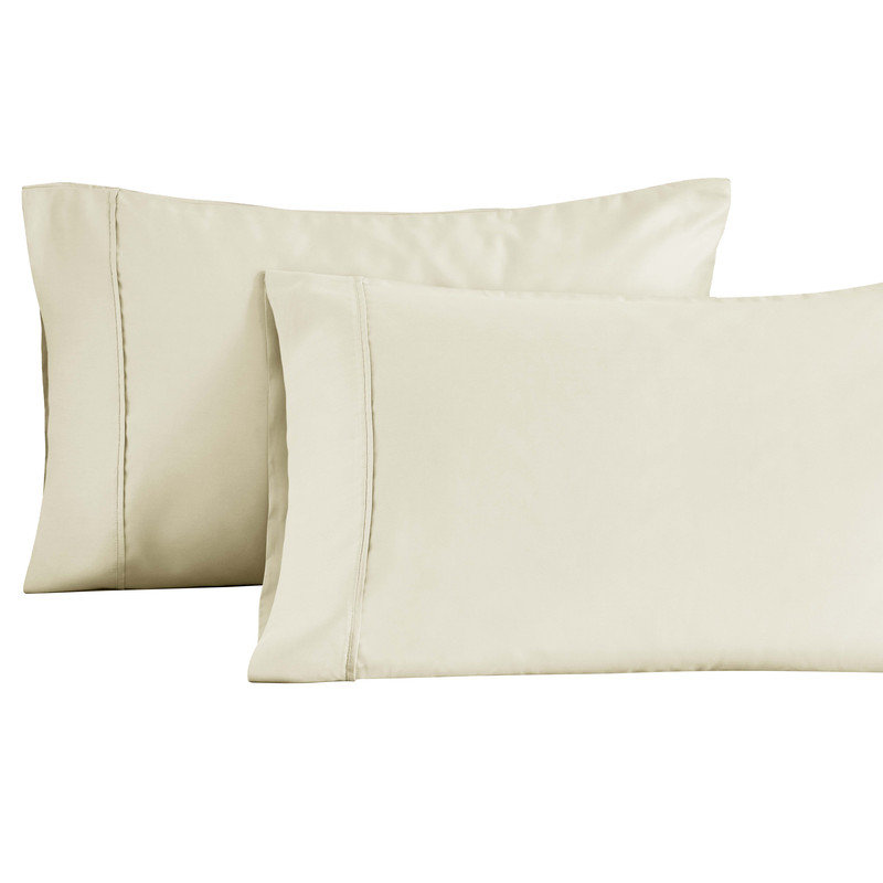 Ensemble de taie d'oreiller en satin de coton 1500 fils à densité de tissage 1500, Ivoire, Taie d'oreiller très grande