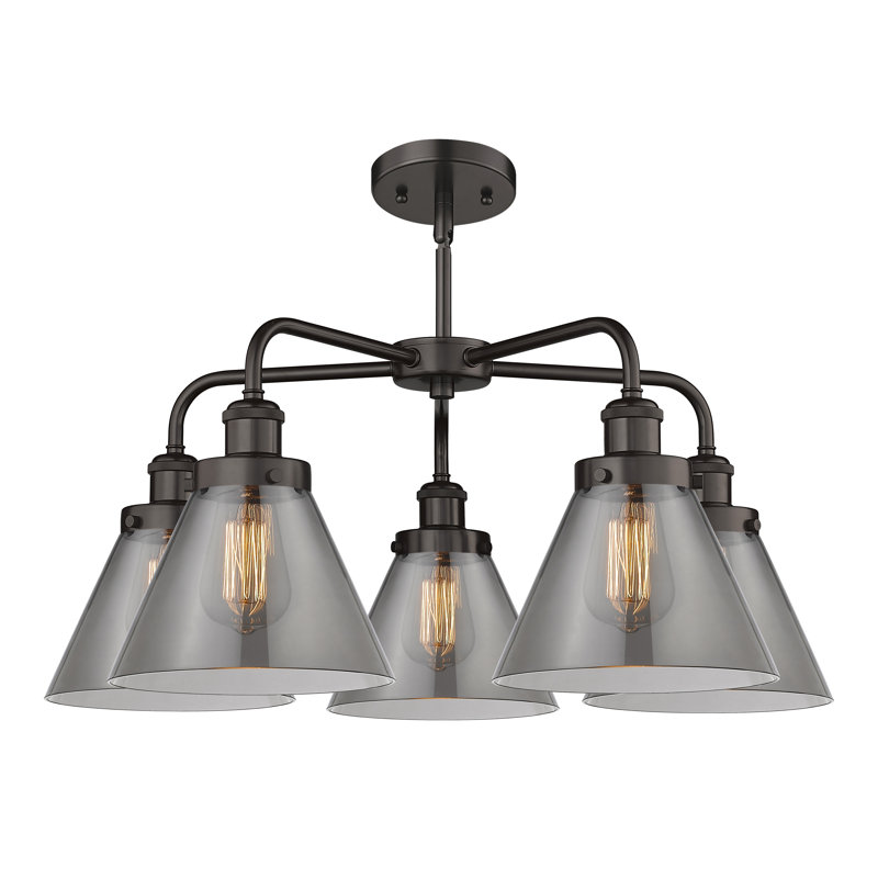 Lustre suspendu 5 lumières Cone, Plaqué couleur fumée, Bronze huilé