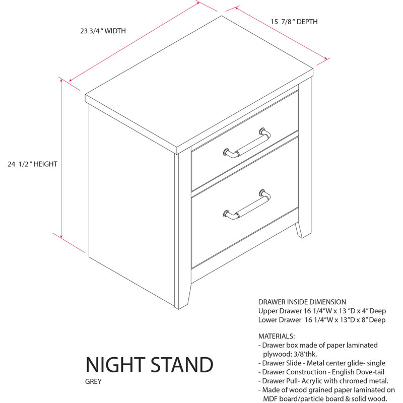 Ensemble de rangement pour chambre à coucher 3 pièces Harmony en gris vieilli avec commode et 2 tables de chevet