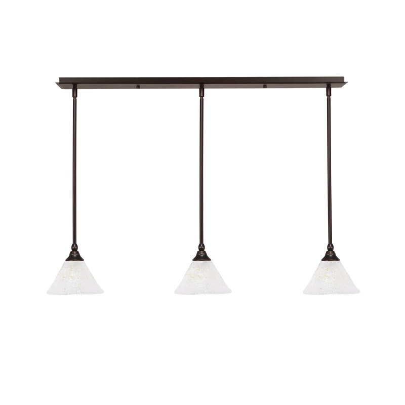 Luminaire suspendu linéaire sur pied 3 lumières avec verre de glace doré, H 6,25 po x l 39,25 po x P 7 po, Granit foncé